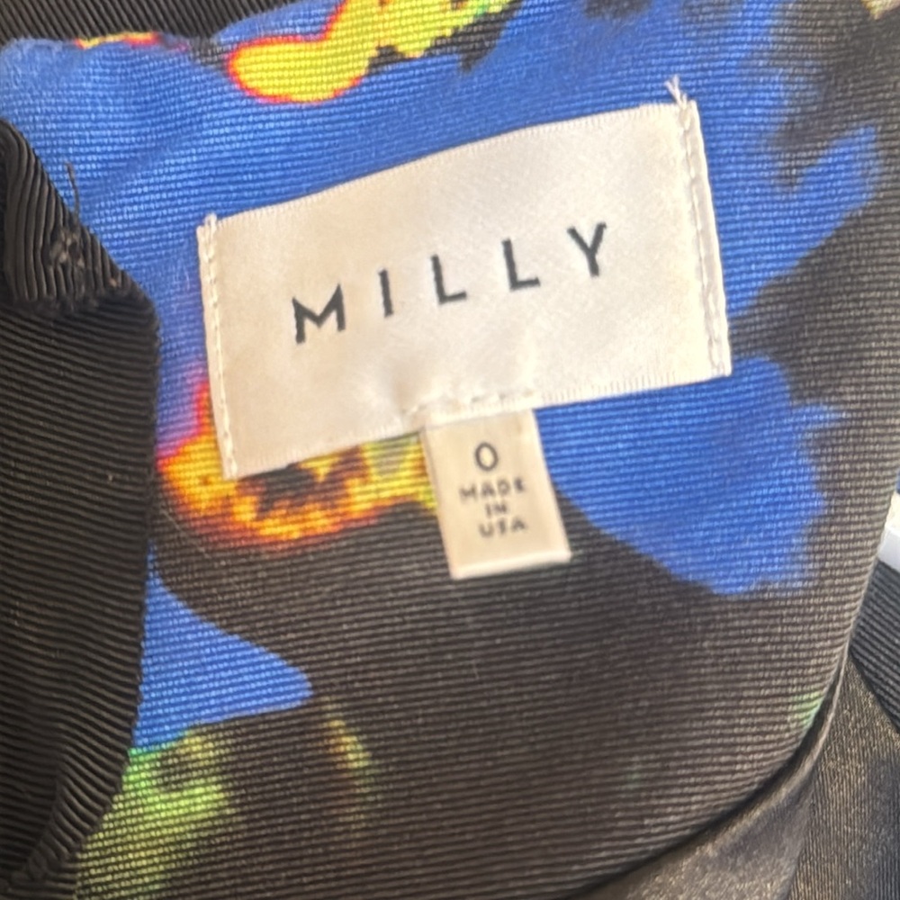 Milly Black & Blue Women's Floral Dress with Back Zipper Sz 0‎ - Picture 6 of 7